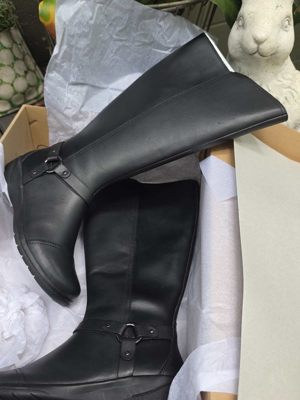 NIB Womens Clarks Black Leather Boots with Harness Detail